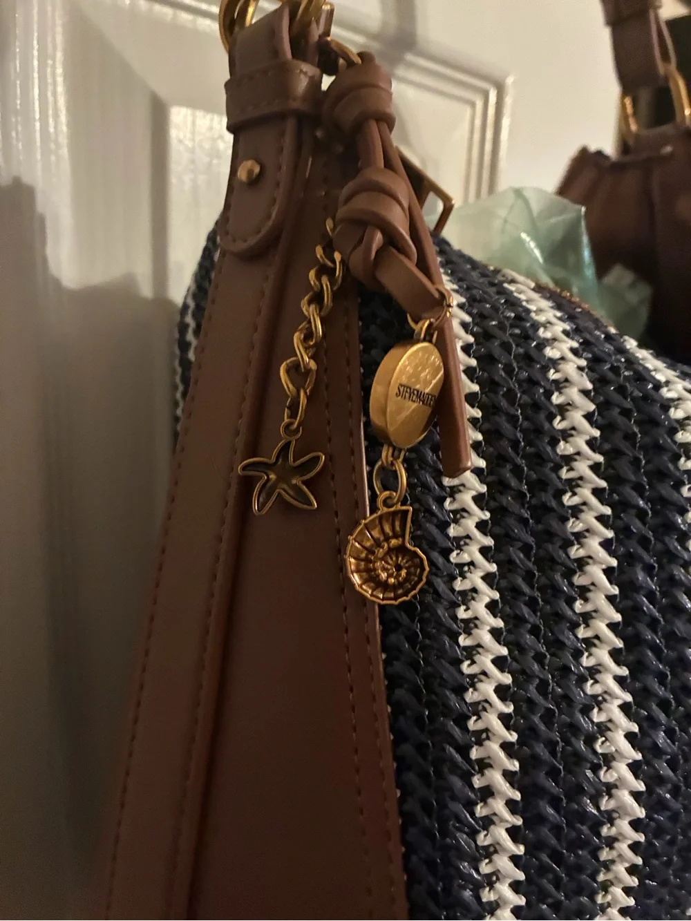 Steve Madden Navy, White & Brown Striped Shoulder Bag